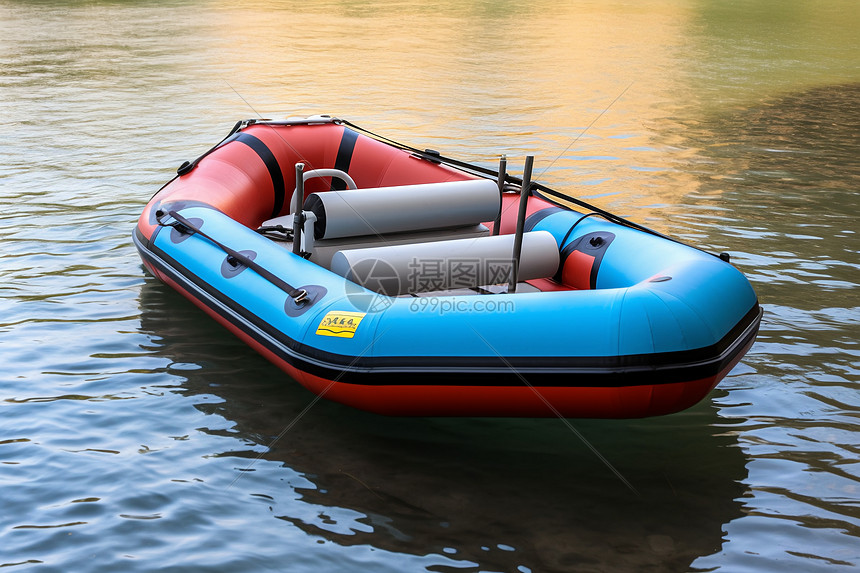 湖畔漂浮的橡皮艇图片