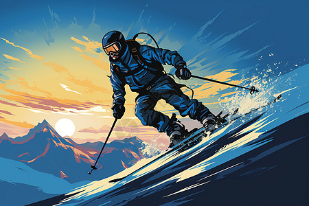 冰雪世界的滑雪者背景图片