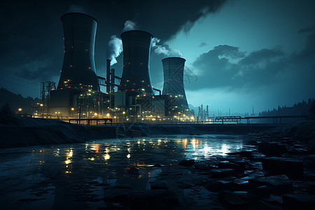 滚滚浓烟的核反应堆工厂图片