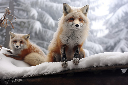 雪景中的狐狸背景图片