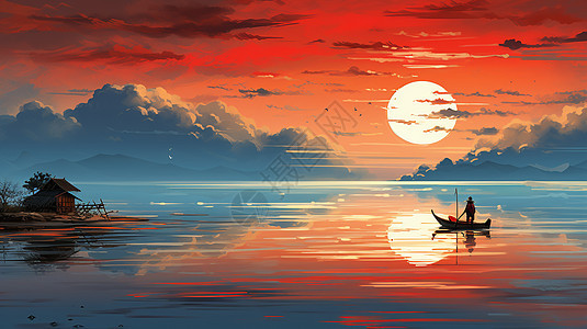 宁静的日出海平面插图图片