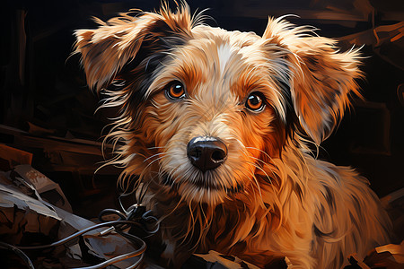 温暖细腻仿真绘画中的小狗油画图片