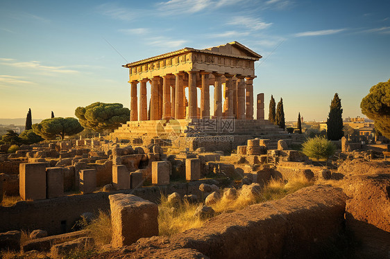 黄昏景色的古希腊神庙图片