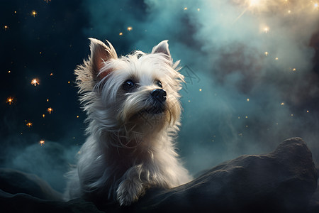 星空下可爱的小狗图片