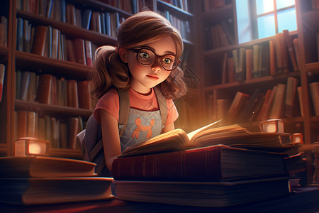 沉浸看书的小女孩图片