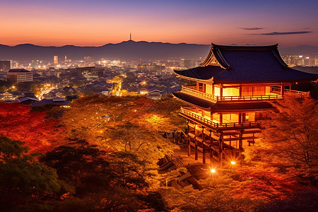 夜晚绚丽的京都城市夜景图片