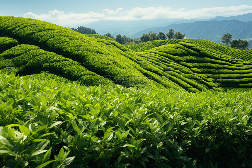 翠绿的山坡茶园图片