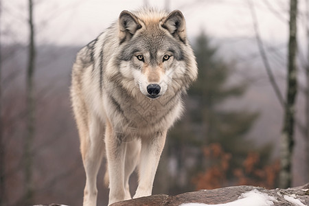 冬季野外觅食的灰狼图片