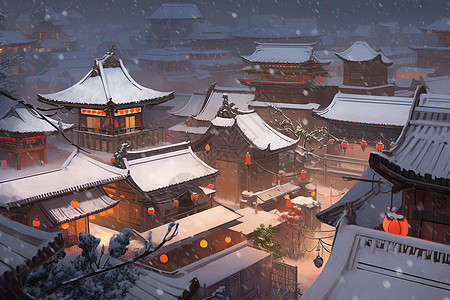 冬季雪中静谧的古镇背景图片