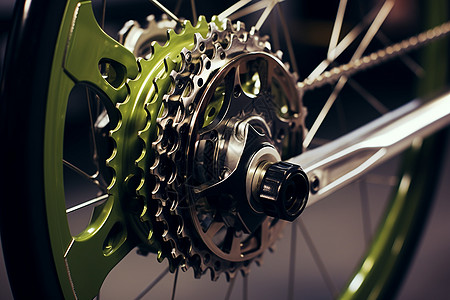 自行车车轮上的金属齿轮背景图片