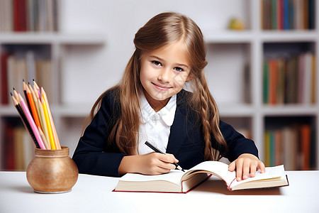 图书馆中学习的小女孩图片