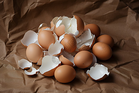 桌子上的鸡蛋和蛋壳图片