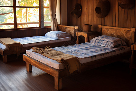 木质床铺的房间图片