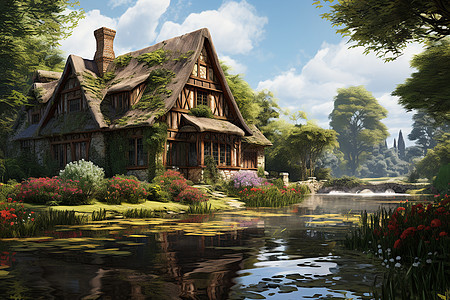 美丽的湖畔房屋图片