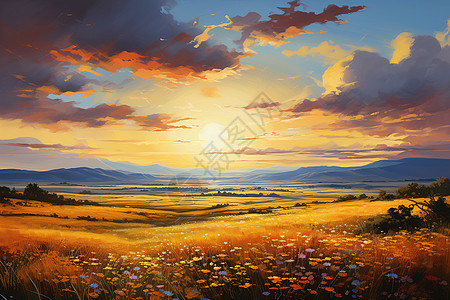 金色的草原花朵背景图片