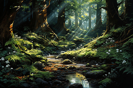 美丽的森林小溪图片