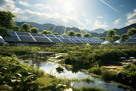 田园太阳能农场背景图片