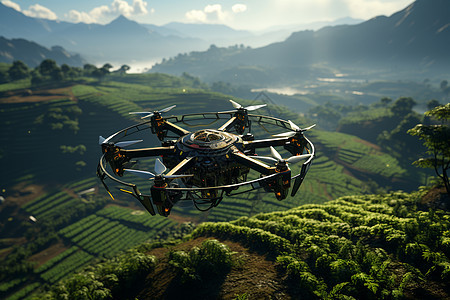 农田上空的无人机背景图片