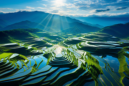 农业梯田山丘上的梯田背景