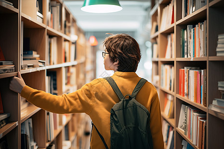 书店借阅书籍的学生背景图片