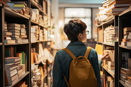 图书馆中翻阅图书的学生背景图片