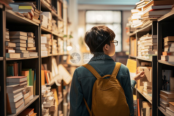 图书馆中翻阅图书的学生图片