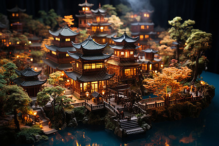精美铸造的江南水乡模型背景图片
