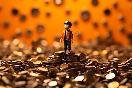 玩具站在硬币上背景图片