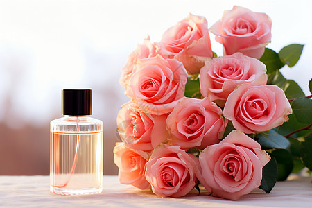 香气淡雅的玫瑰香水高清图片
