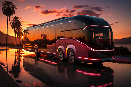 夕阳下的未来电动客车图片