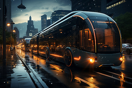 未来感城市无人驾驶电车图片