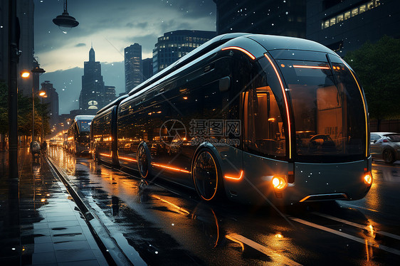 未来感城市无人驾驶电车图片