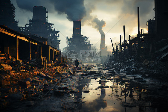 工业污染下的废墟图片