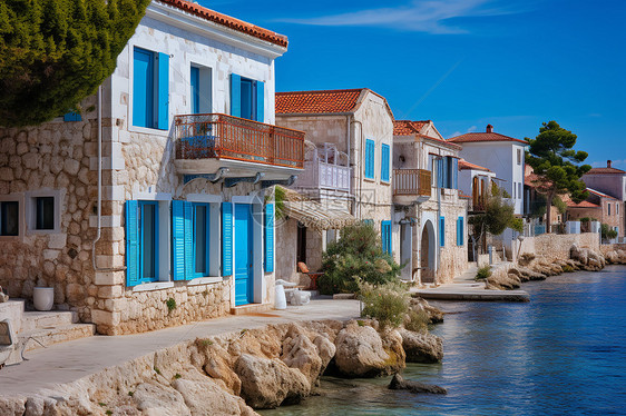 著名的爱琴海小镇建筑景观图片