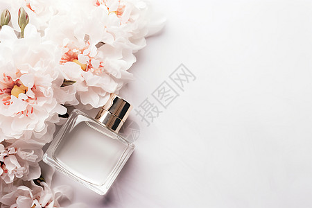 香水瓶与花束高清图片