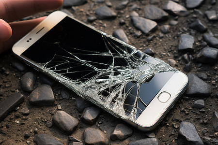 损坏的手机在坚硬的地面上图片