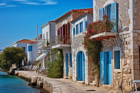 风景宜人的爱琴海小镇建筑景观图片