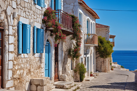 浪漫的爱琴海小镇建筑景观背景图片