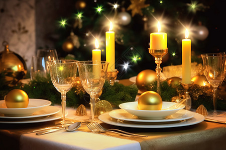 温馨的圣诞晚餐餐桌图片