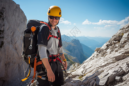 男士登山户外背包的帅气登山男士背景