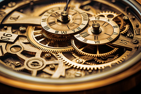 复古机械素材古董钟表上的齿轮背景