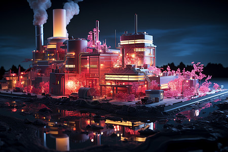 夜幕下的环保工厂图片