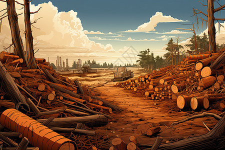 工业木材加工厂堆放的木材图片
