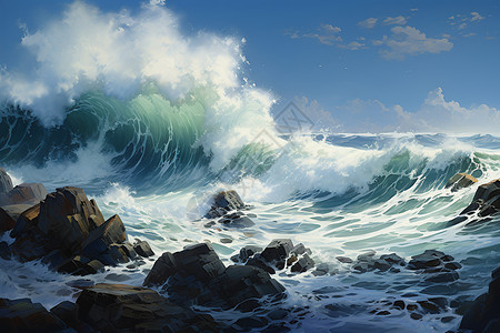 海浪翻滚巨浪冲击岩岸图片