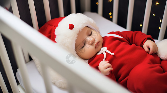 可爱的婴儿穿着圣诞衣服背景图片