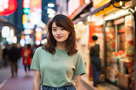 街头微笑的少女背景图片