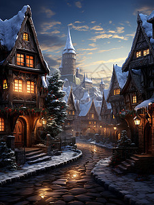 冬日夜晚的村庄图片