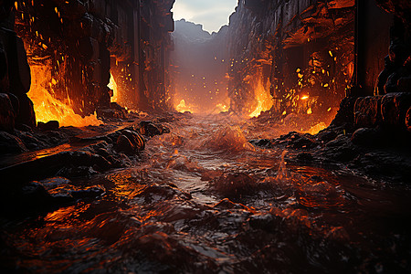 沸腾的火山熔岩灼烧高清图片
