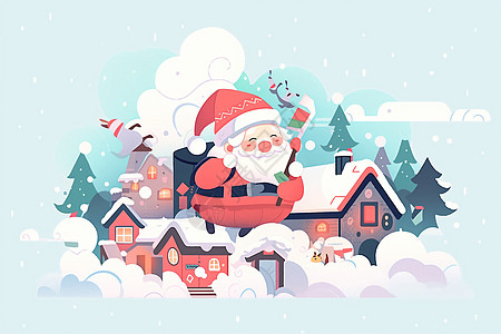 圣诞老人村地址圣诞老人驾着雪橇送惊喜插画