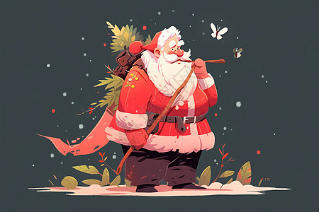 冬日漫步中的圣诞老人背景图片